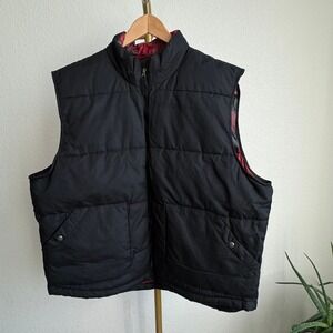 Quilted Black Puffer Vest Full Zip 2 Front Pockets XXL Outdoor Layering Retro